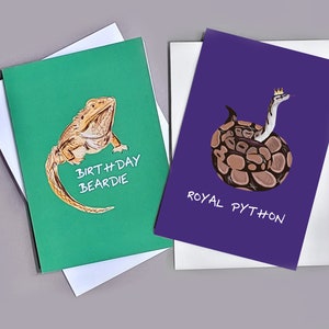 Lot de cartes de vœux humoristiques pour amoureux des reptiles – Anniversaire Beardie / Python royal