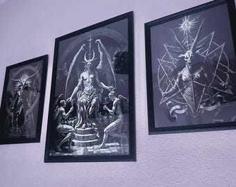 Baphomet Wall Art Print Set | Occult Gothic Decor, Satanic Devil Poster, Vintage Witchy Wall Art, Dark Academia Home Decor