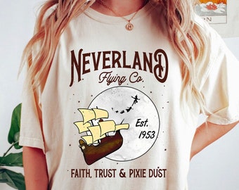 BM® Neverland Flying Co Faith Trust And Pixie Dust Est 1953 Comfort Colors Shirt, Vintage Disney Peter Pan Sweatshirt, Tinker Bell Shirt