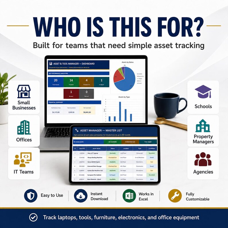 Asset & Tool Manager Excel | Equipment Tracker Spreadsheet | Fixed ...