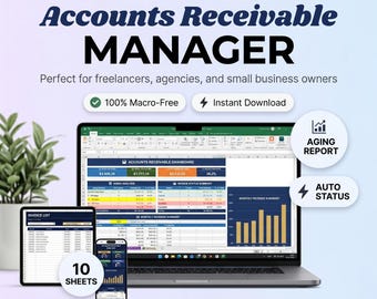 Accounts Receivable Manager | Excel Google Sheets Invoice Tracker (Digital Download)