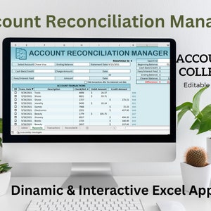 Account Reconciliation Manager / Modello Excel / Compatibile con Fogli Google / Foglio di calcolo del rendiconto economico e strumento di riconciliazione bancaria