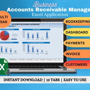 Accounts Receivable Manager Excel Template | Invoice & Payment Tracker | Accounting Spreadsheet for Small Business