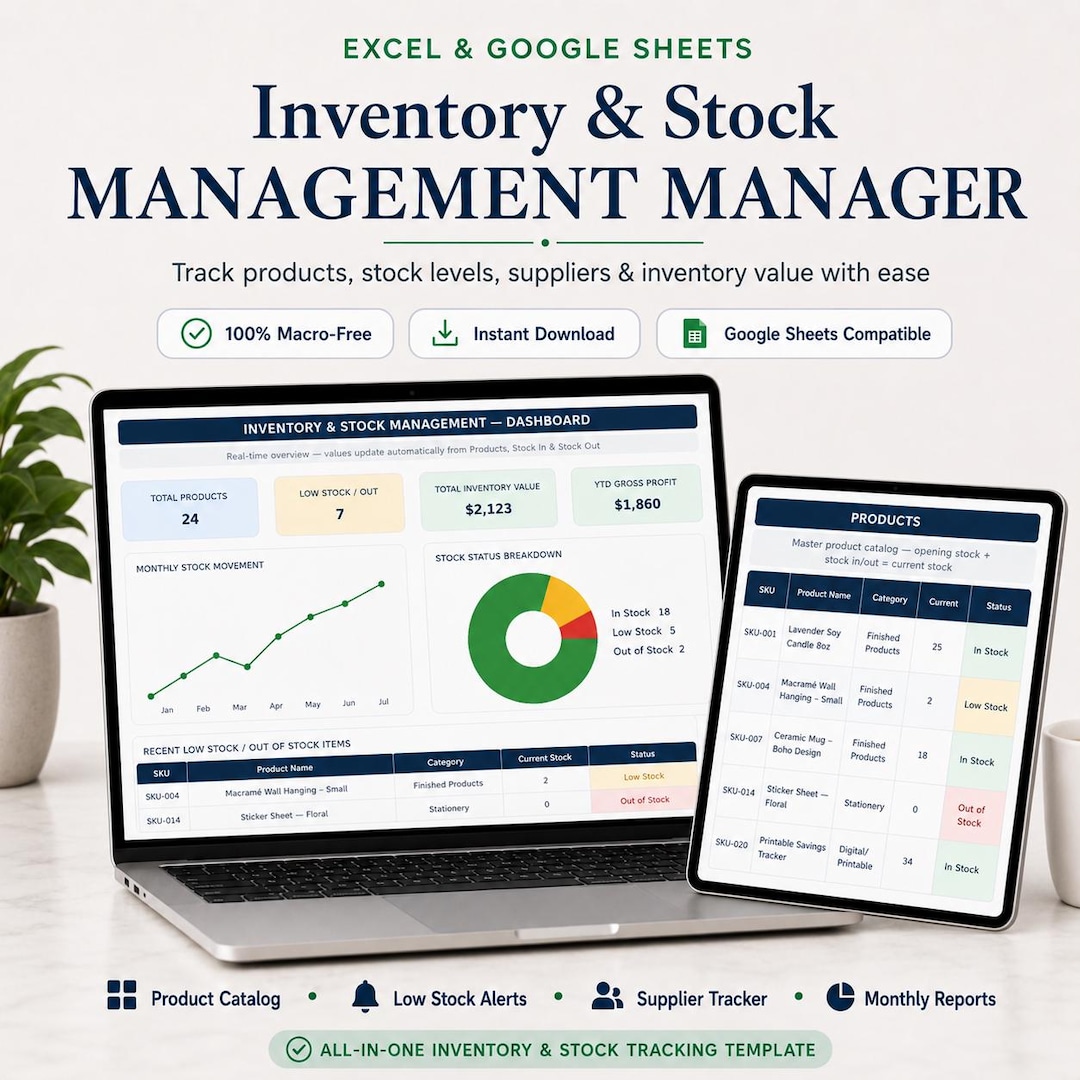 Excel Formula Inventory Alert Inventory & Stock Management Spreadsheet | Small Business Inventory ...