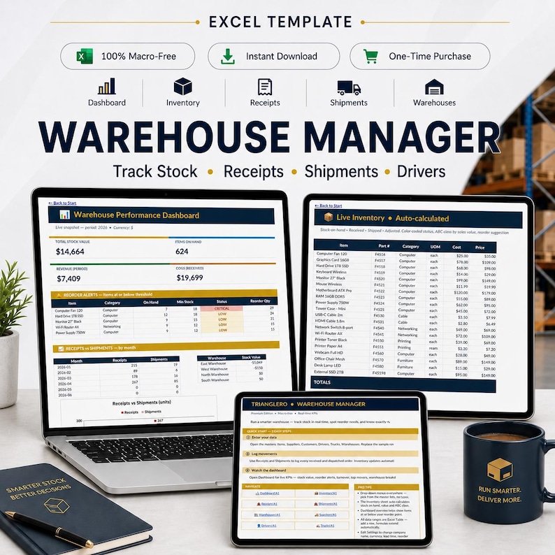 Warehouse Manager Excel | Inventory & Stock Control Spreadsheet | Multi ...