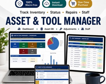 Asset & Tool Manager Excel | Equipment Tracker Spreadsheet | Fixed Asset Register | Inventory Template