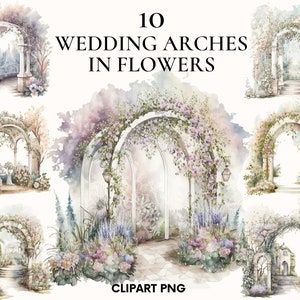 Archi di nozze dell&#39;acquerello in fiori clipart, giardino magico, fascio di clipart scena fiaba, clipart verde, clipart matrimonio, rosa, peonia