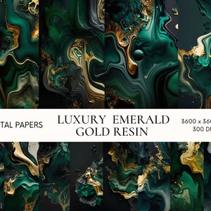 Gold and dark green marble digital paper, Resin texture instant download for commercial use, Alcohol ink digital background, Scrapbook