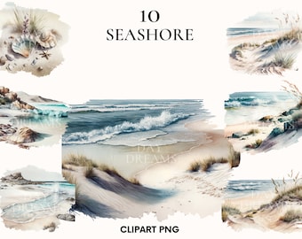 Watercolor seashore clipart, Beach clipart, Nautical clipart bundle, Ocean clipart, Sea clipart, Scrapbook, Seashell png, Card making