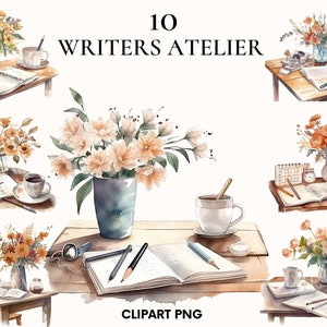 Aquarell Schriftsteller Atelier Clipart, Planer Clipart Bündel, Haus Clipart, schöner Ort Clipart, Atelier png, Papier Handwerk, Scrapbook,