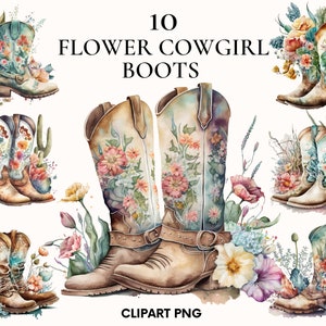 Aquarel cowgirl laarzen in bloemen clipart, bloem cowgirl laarzen clipart bundel, mode clipart, boerderij clipart, westerse clipart