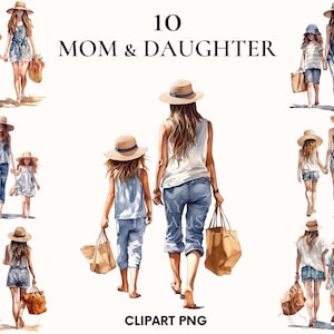 Watercolor mom and daughter clipart, Friends clipart bundle, Sisters clipart, Boho girl, Family clipart, Fashion clipart, Besties clipart