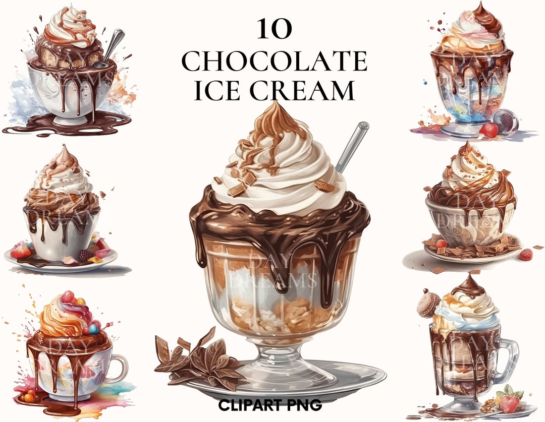 Watercolor Chocolate Ice Cream Clipart, Food Illustration Clipart