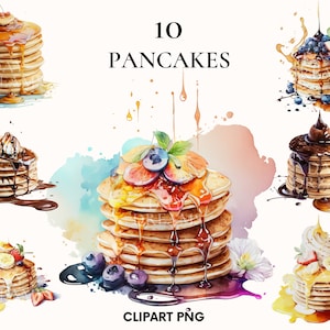 Watercolor pancake clipart, Sweet breakfast clipart bundle, Delicious clipart, Fruits png, Paper craft, Scrapbooking, Junk journal