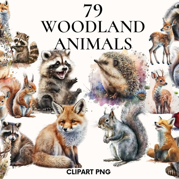 Woodland animal clipart, Racoon clipart, Squirell clipart, Deer clipart, Hedgehog clipart, Fox clipart, Scrapbook, Junk journal, Card making