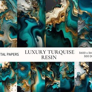 Turquise and gold marble digital paper, Resin texture instant download, Commercial use, Alcohol ink digital background, Scrapbook paper