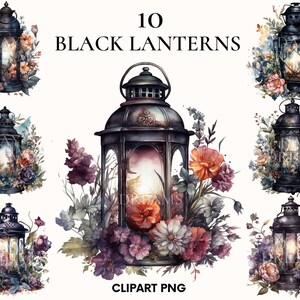 Clipart de lanterne antique d'aquarelle, jardin magique, lanterne de conte de fées avec le paquet de clipart de fleurs, clipart de verdure, album, rose, pivoine