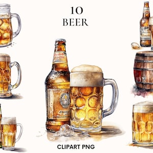Watercolor beer clipart, Drinks clipart bundle, Summer clipart, Beer png, Perfect for card making, Scrapbooking, Kitchen Art, Home decor