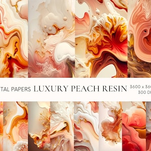 Gold, coral, ivory marble digital paper, Resin texture instant download for commercial use, Alcohol ink digital background, Scrapbook paper