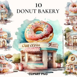 Donut bakkerij clipart, Bakkerij winkel clipart bundel, Donut clipart, Gezellige plek, Restaurant clipart, Instant download, Afdrukbare PNG