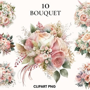 Aquarell Blumenstrauß Clipart, Rose und Blume Boho Clipart, Hochzeitsstrauß, Rose gold Clipart, Kartenherstellung, Scrapbooking, Junk Journal