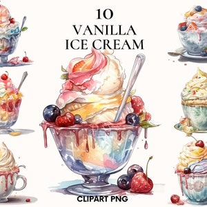 Watercolor vanilla ice cream clipart, Food illustration clipart bundle, Sweet dessert clipart, Ice cream png, Scrapbooking, Card making
