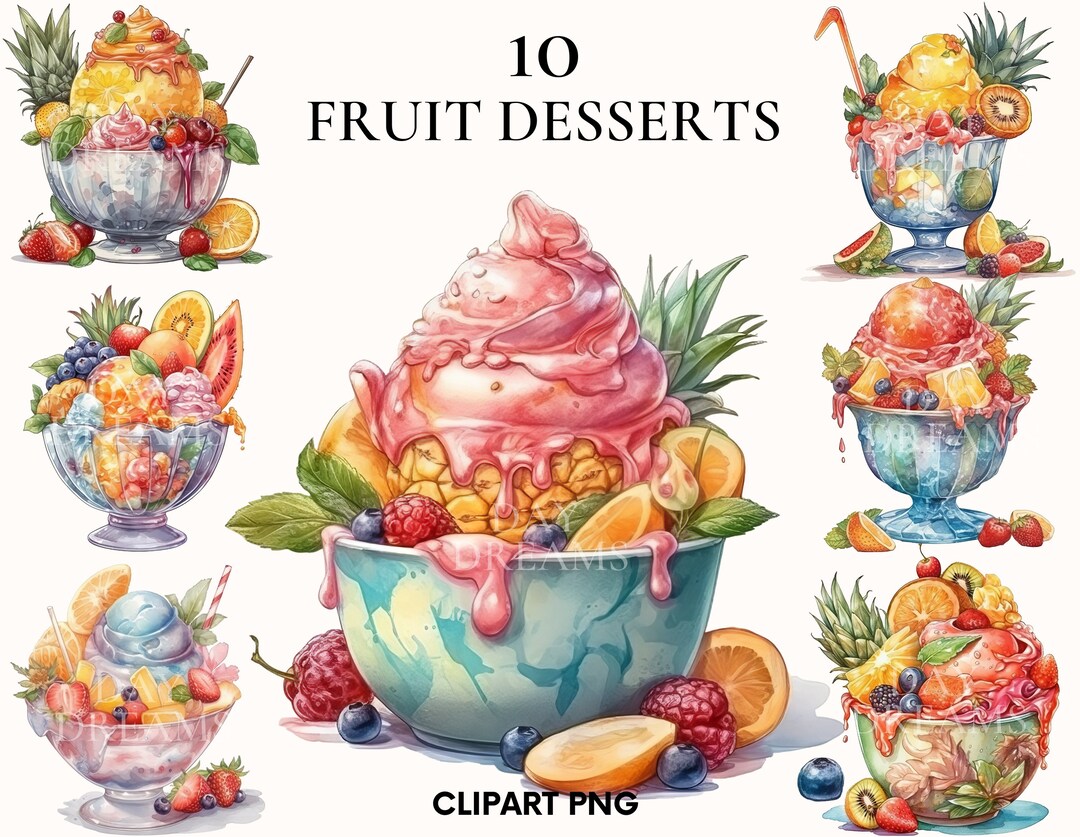 Watercolor Fruit Dessert Clipart, Sweet Breakfast Clipart Bundle ...