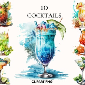 Aquarel cocktails clipart, drankjes clipart bundel, zomer clipart, perfect voor het maken van kaarten, scrapbooking, keuken kunst, woondecoratie