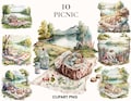 Watercolor picnic clipart, Picnic in the meadow clipart bundle, Magic garden, Printable png, Scrapbooking, Card making