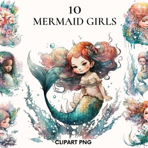 Watercolor mermaid girls clipart, Fairy tale girl clipart bundle, Beautiful girl model, Mermaid clipart, Fairy tale clipart, Scrapbooking
