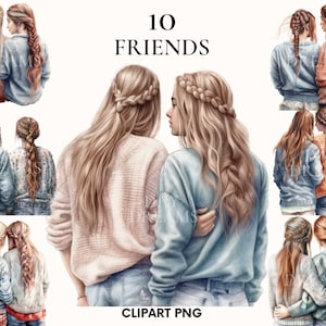 Aquarel beste vriend clipart, Vrienden clipart bundel, Soul zusters clipart, Zusters clipart, Boho girl, Fashion clipart, Besties clipart