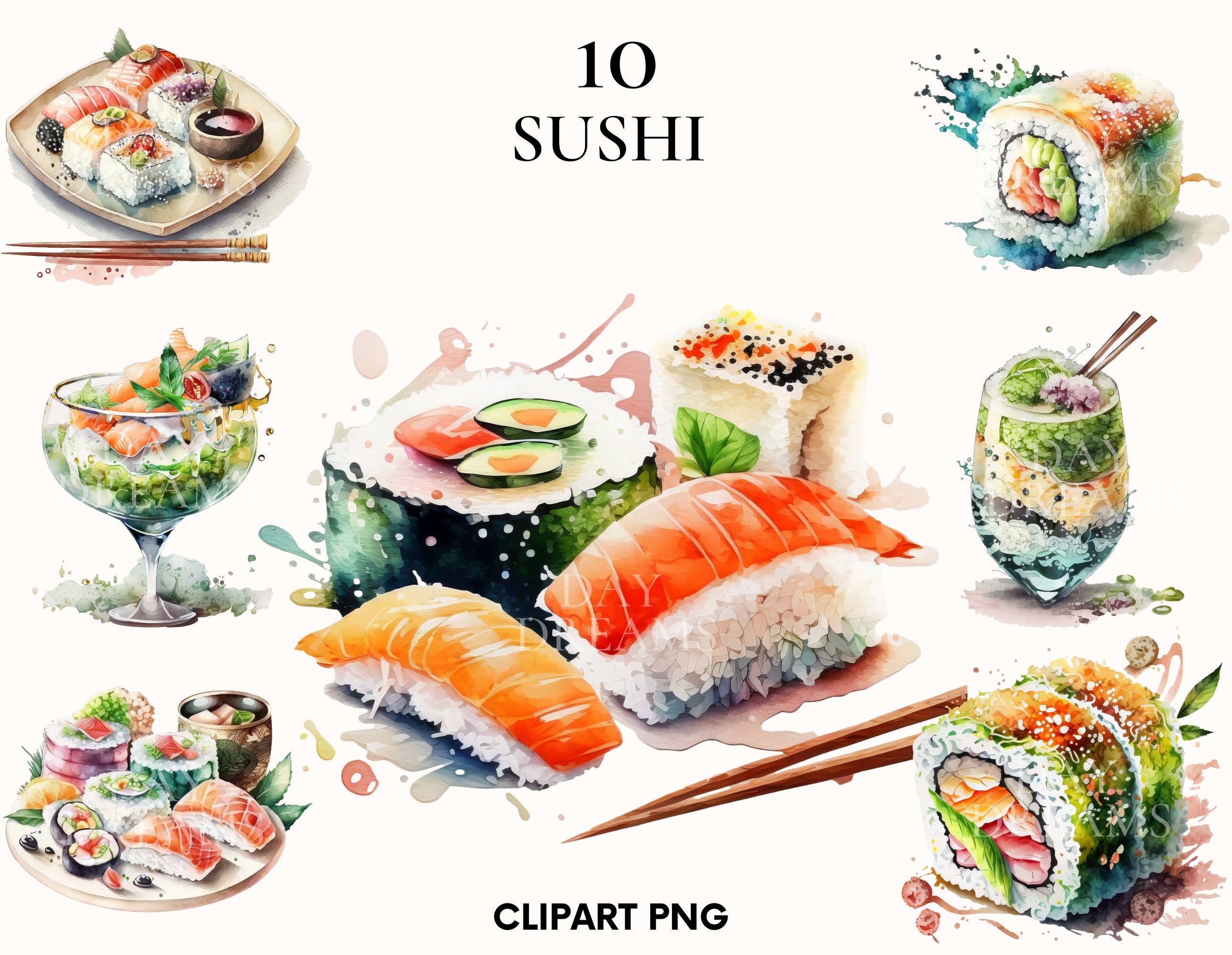 Watercolor Sushi Clipart, Japaneese Food Clipart Bundle, Delicious Clipart,  Fish Png, Paper Craft, Scrapbooking, Junk Journal - Etsy