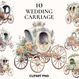 Clipart de chariot romantique, jardin magique, clipart de mariage, chariot avec bundle de clipart de fleurs, clipart princesse, Scrapbook, Rose