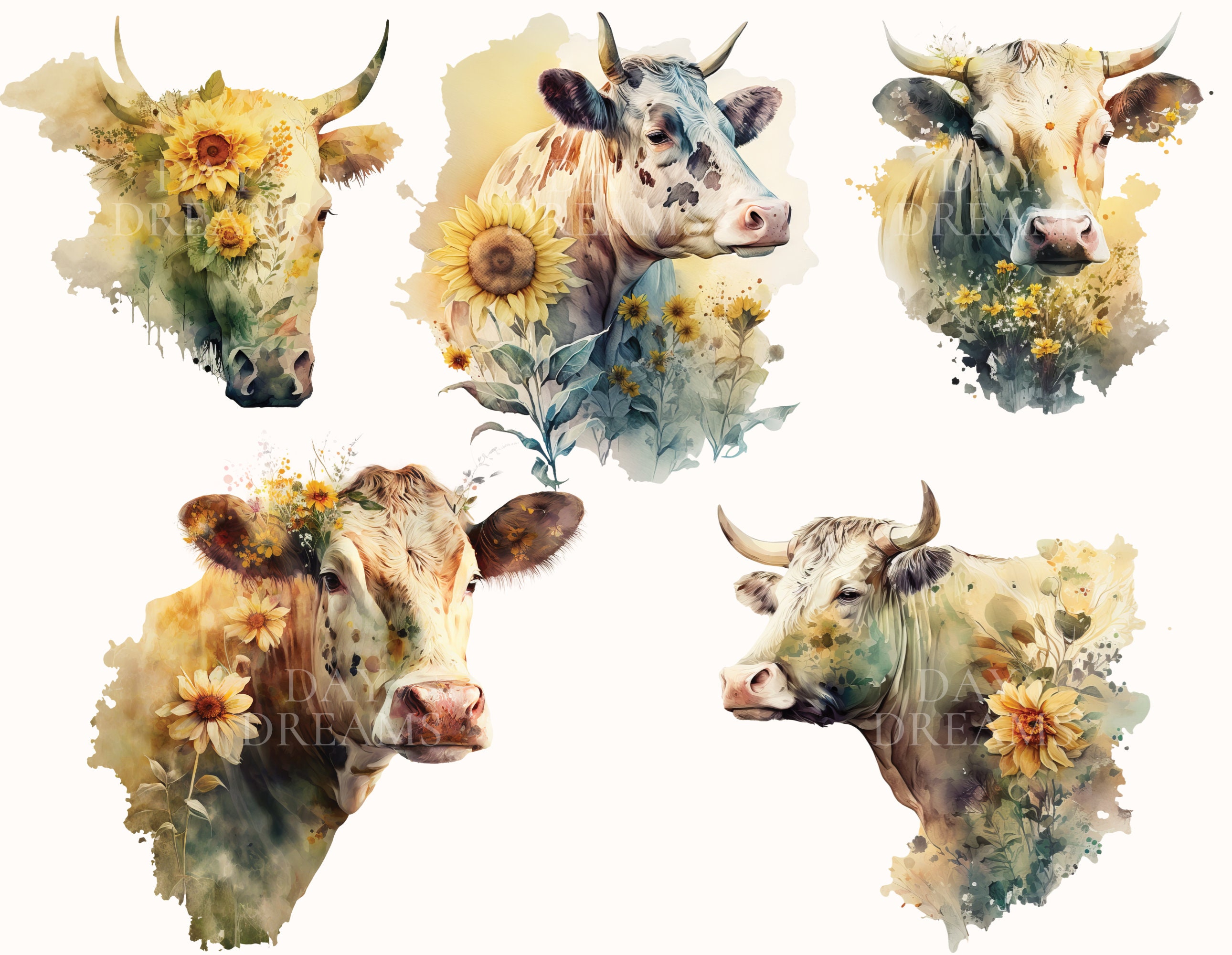 Watercolor Cow Clipart Farm Life Clipart Happy Cow in - Etsy