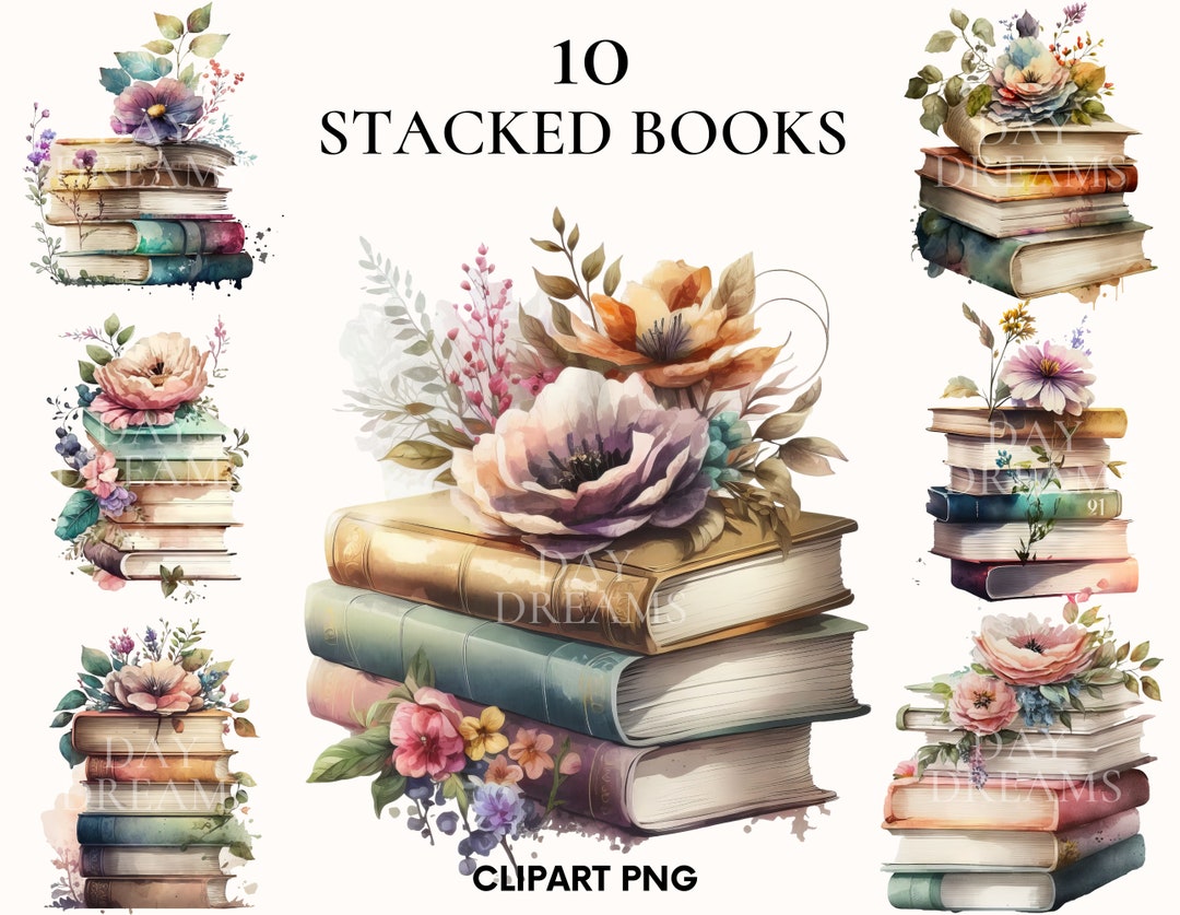 Stacked Books Clipart, Book With Flowers Clipart, Fairy Tale Clipart