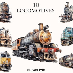 Locomotives clipart, Old locomotives clipart, Watercolor locomotives, Train clipart, Locomotives png, Junk journal, Scrapbook, Card making