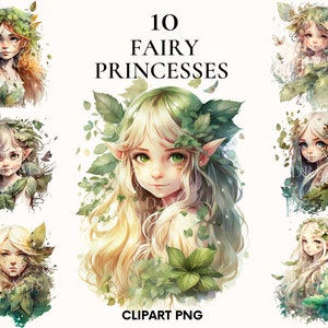 Young fairy princess clipart, Jungle girl clipart bundle, Flowers girl png, Princess clipart, Fairy tale clipart, Scrapbook, Junk journal