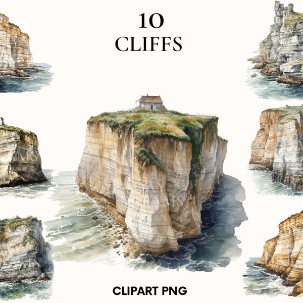 Cliffs landscape clipart, Ireland cliffs clipart bundle, Mountain landscape, Watercolor cliffs png, Fjord clipart, Scrapbooking, Card making