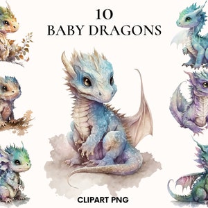 Watercolor baby dragon clipart, Fairy tale clipart bundle, Beautiful fantasy animal clipart, Cute dragon, Card making, Scrapbooking