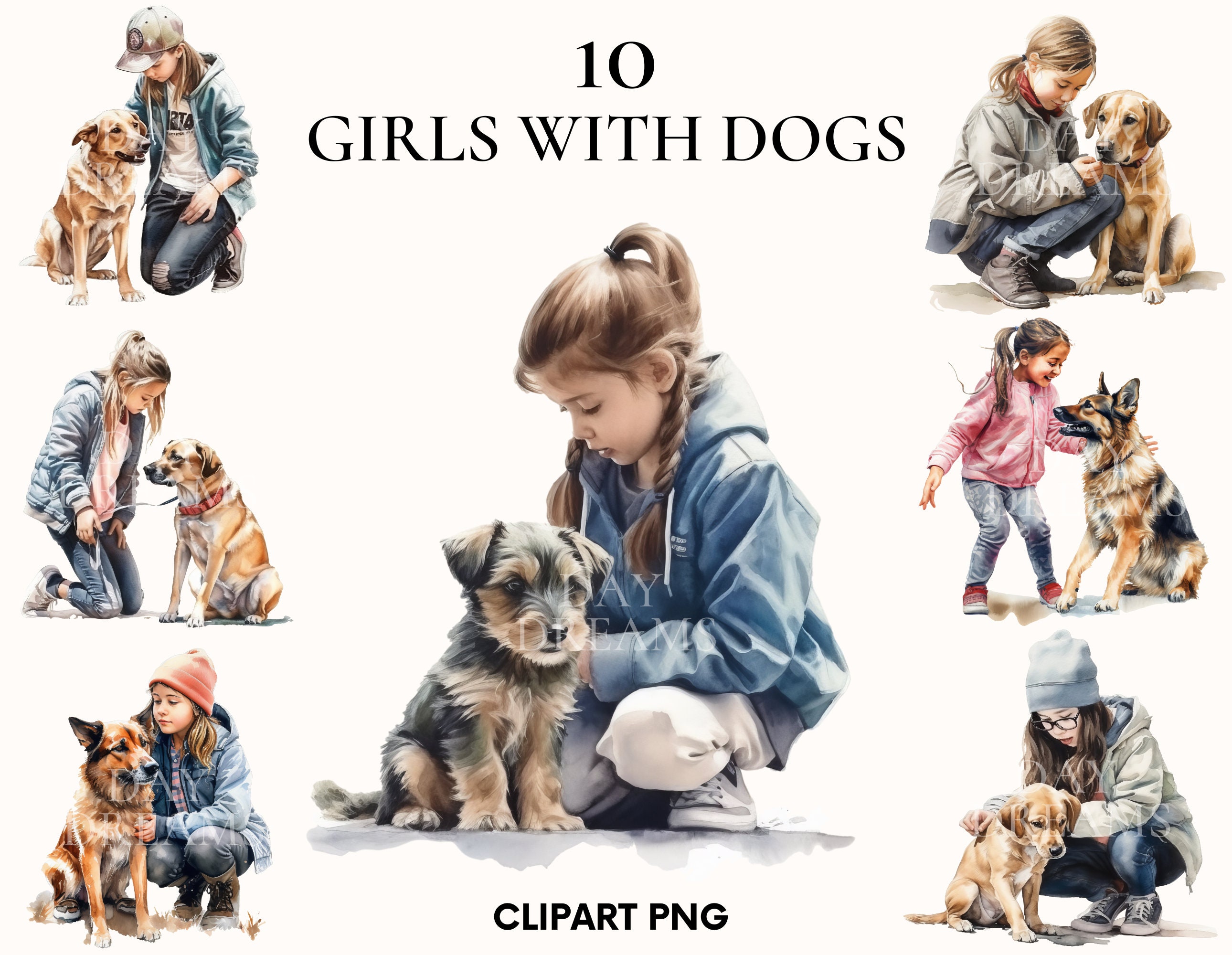 Watercolor Girl With Dog Clipart, Girls Clipart Bundle, Beautiful Girl ...