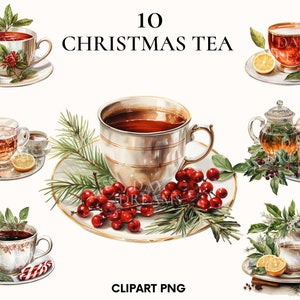 Aquarell Teetasse Clipart, Teeparty Clipart Bundle, Winter Teetasse Clipart, Teeliebhaber png, Mint Tee Clipart, Weihnachtstee, Scrapbook