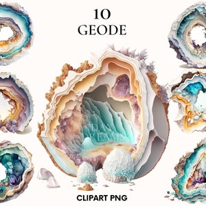 Geode clipart, clipart de pierres précieuses, lot de clipart Agate, Crystal clipart, clipart diamant, Geode png, Scrapbook, Decotation clipart
