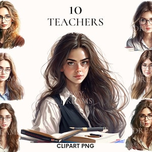 Aquarel jonge vrouw clipart, boek minnaar clipart bundel, mooi meisje model, boek clipart, leraar clipart, papier ambachtelijke