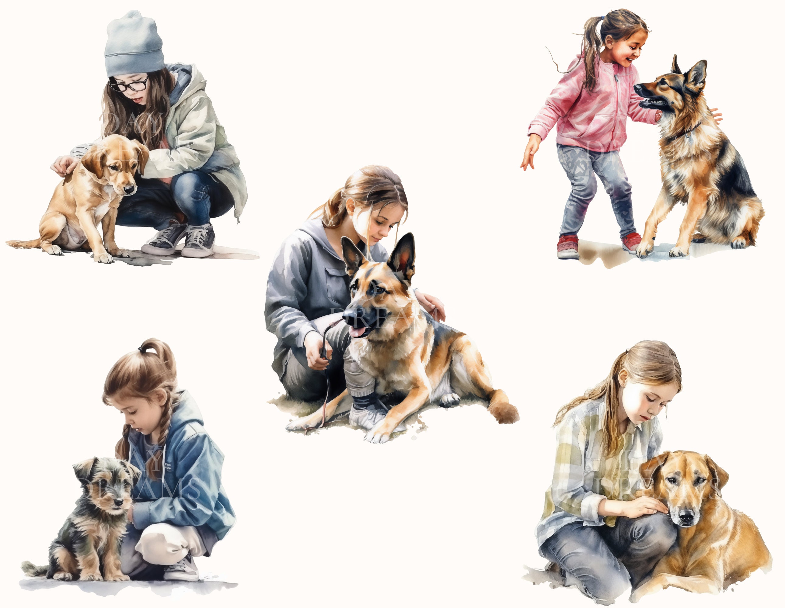 Watercolor Girl With Dog Clipart, Girls Clipart Bundle, Beautiful Girl ...