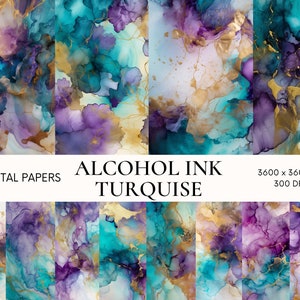 Turquise and gold marble digital paper, Marble texture, Gold marble, Violet marble, Alcohol ink background, Digital texture, Scrapbook paper