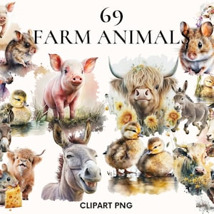 Farm animals clipart, Animal png, Cow clipart, Goat clipart, Mouse clipart, Wild animal clipart, Pig clipart, Scrapbook, Junk journal