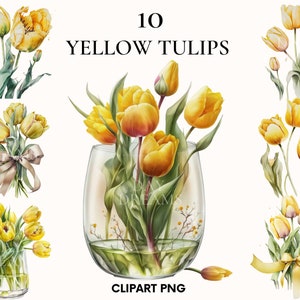 Yellow tulips clipart, Spring wedding flowers clipart bundle, Watercolor tulip png, Easter flowers, Printable PNG, Card making, Scrapbooking