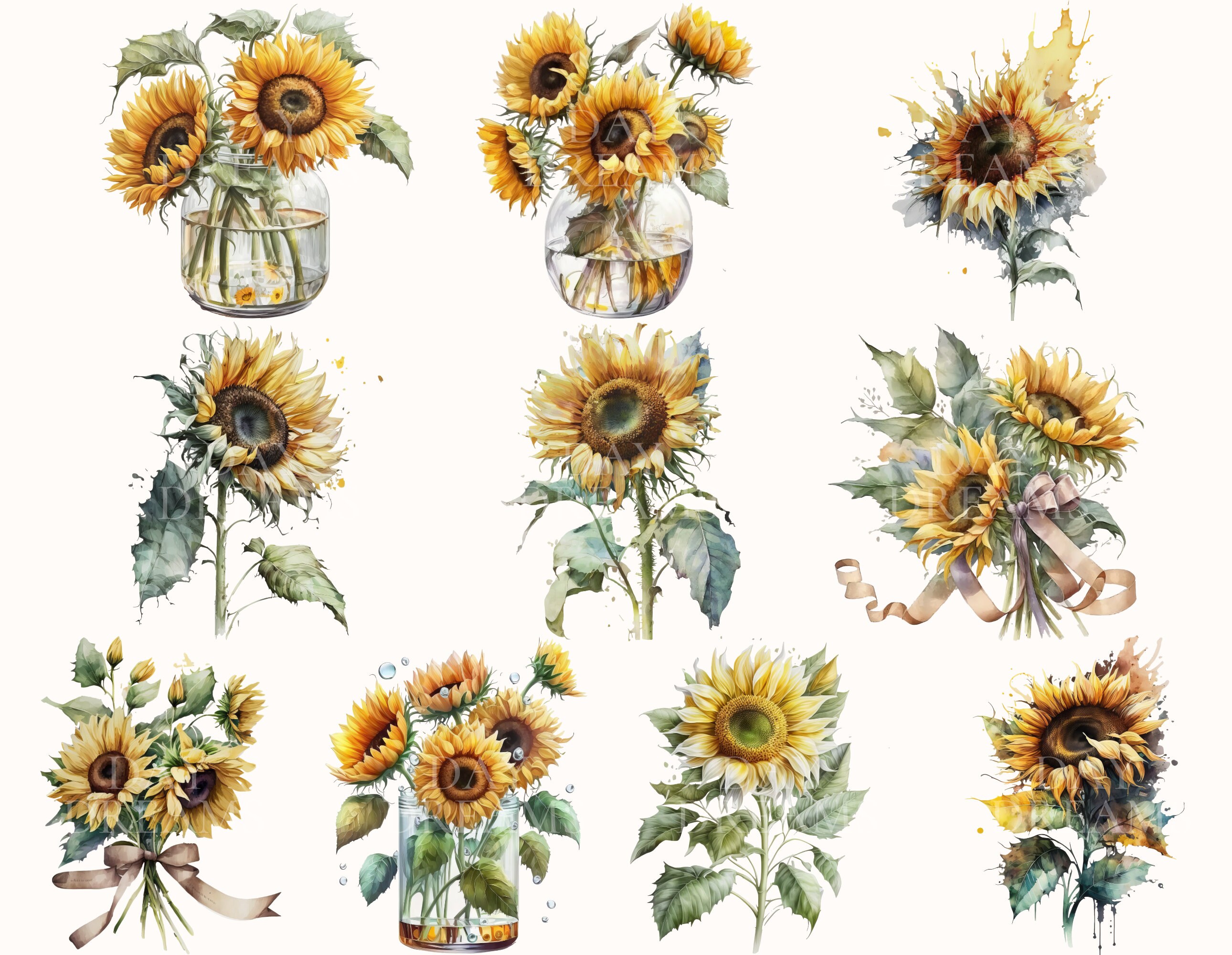 Sunflower Clipart Farmhouse Clipart Bundle Watercolor - Etsy