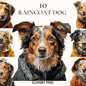 Dog wearing raincoat clipart, Dog clipart bundle, Doglover clipart, Dog png, Autumn png, Dog in the rain png, Scrapbooking, Junk Journal