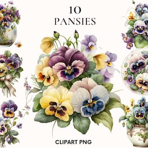 Watercolor pansies clipart, Flower clipart, Wedding clipart, Flowers clipart, Botanical print, Scrapbook, Free commercial use